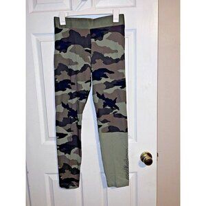 ADIDAS Climalite Leggings Logo Gym Fitness Pants Womens Green Camo Sz M